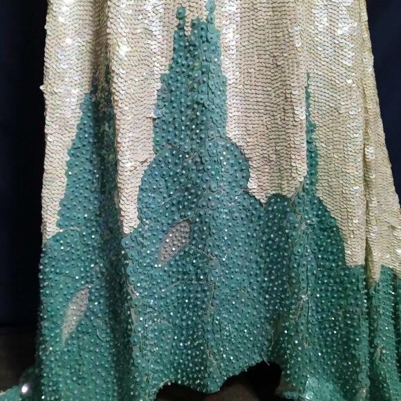 Vintage Art Deco Sequin Beaded Gown Cream Green M Ballroom Pageant Competition - Picture 8 of 15